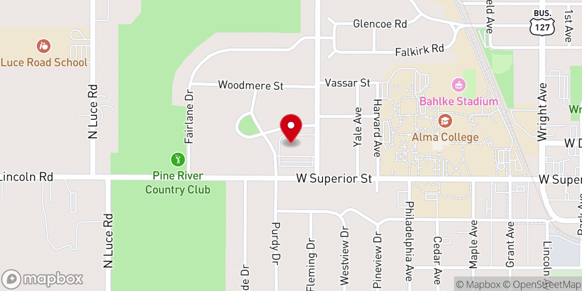 Map showing location of First Presbyterian Church of Alma