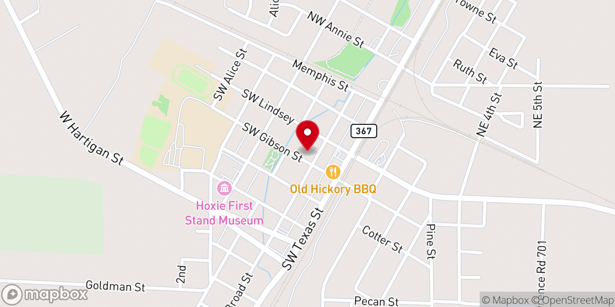 Map showing location of Hoxie United Methodist Church