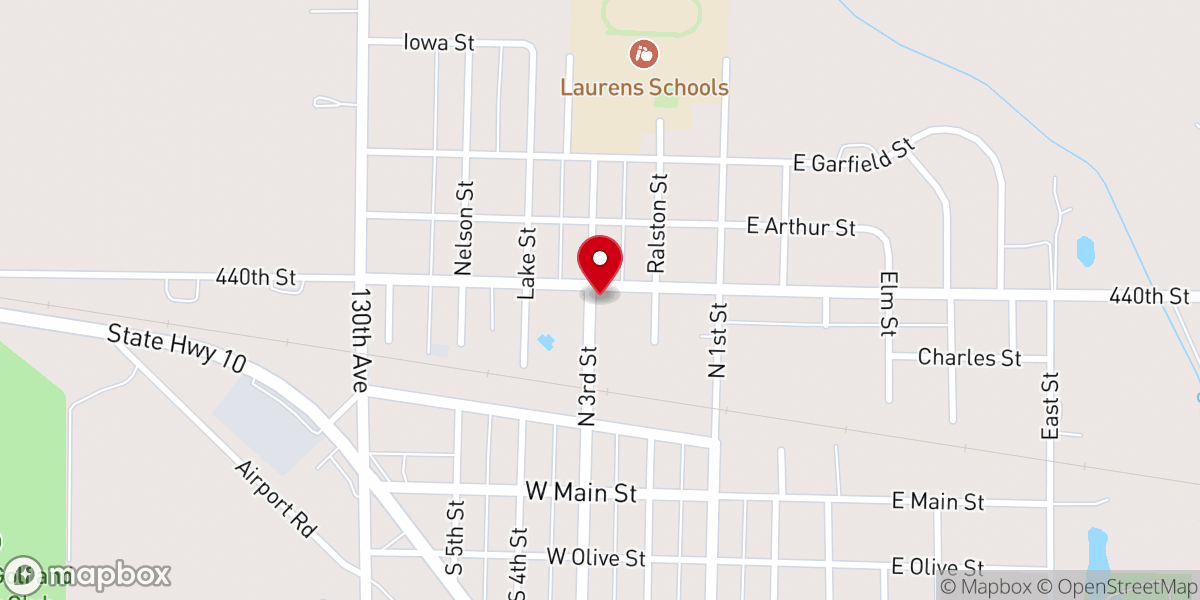 Map showing location of Laurens City Hall