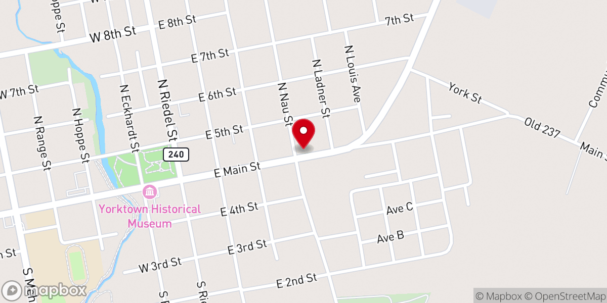 Map showing location of Yorktown First Baptist Church
