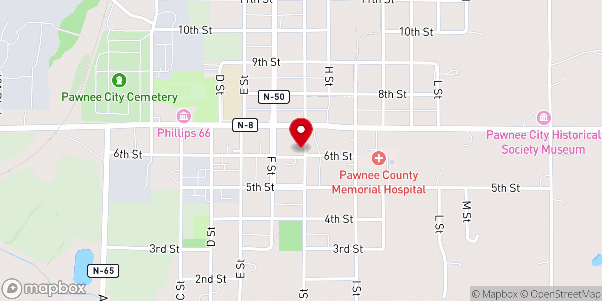 Map showing location of Pawnee City Clerk's Office