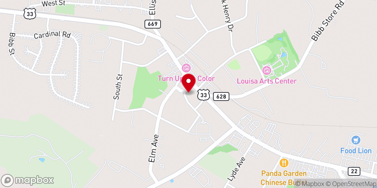 Map showing location of Memorial Baptist Church of Louisa