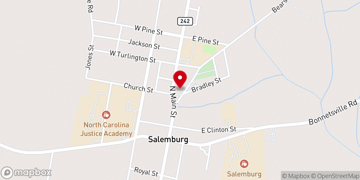 Map showing location of Salemburg Baptist Church