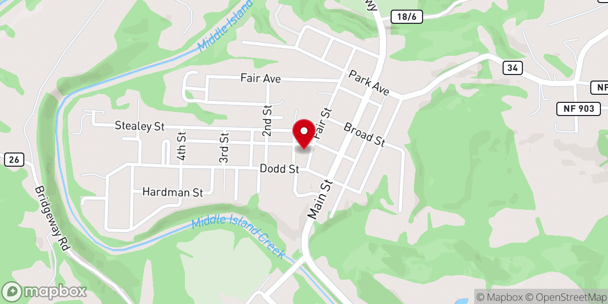 Map showing location of Middlebourne Baptist Church