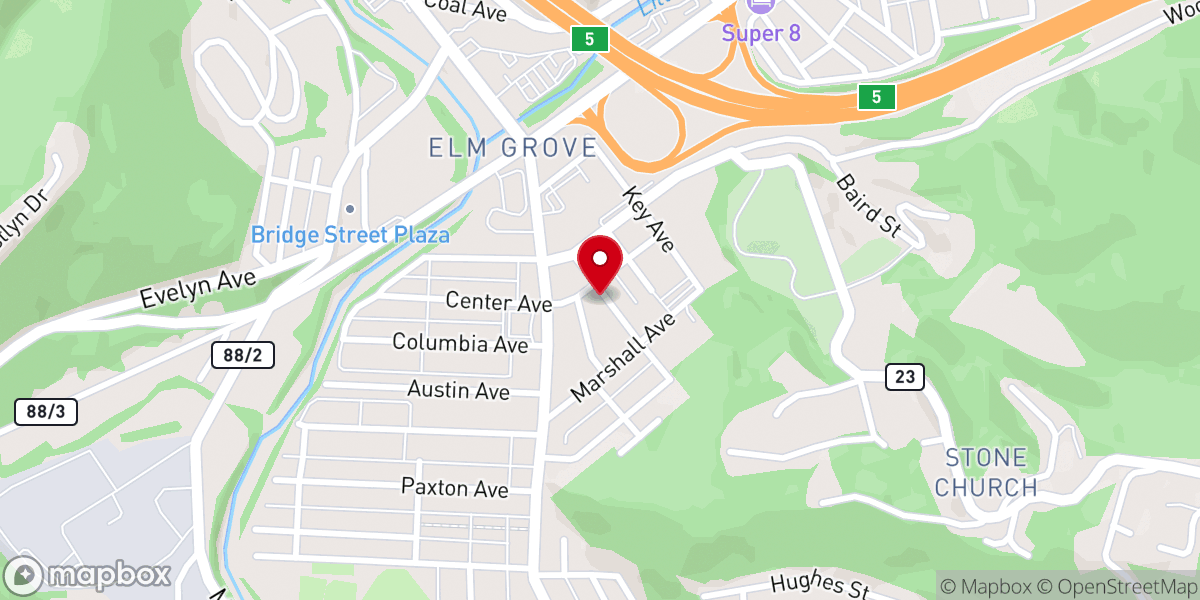 Map showing location of Elm Grove Christian Church