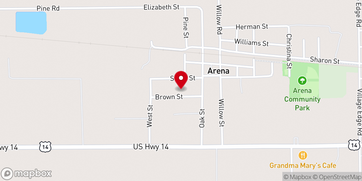 Map showing location of Arena Bible Church