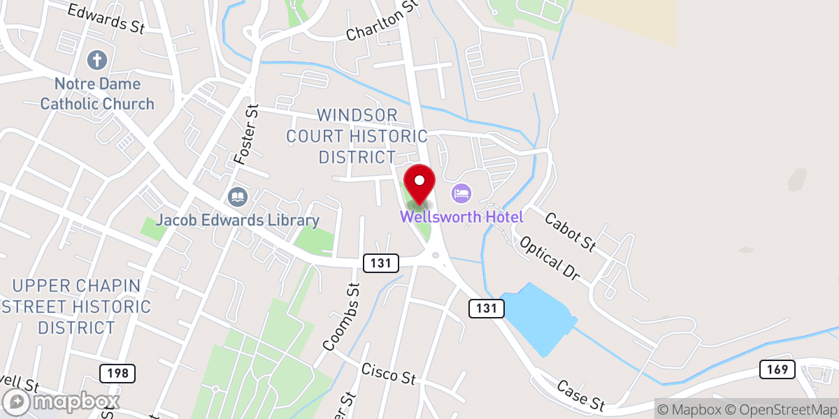 Map showing location of Southbridge Town Common