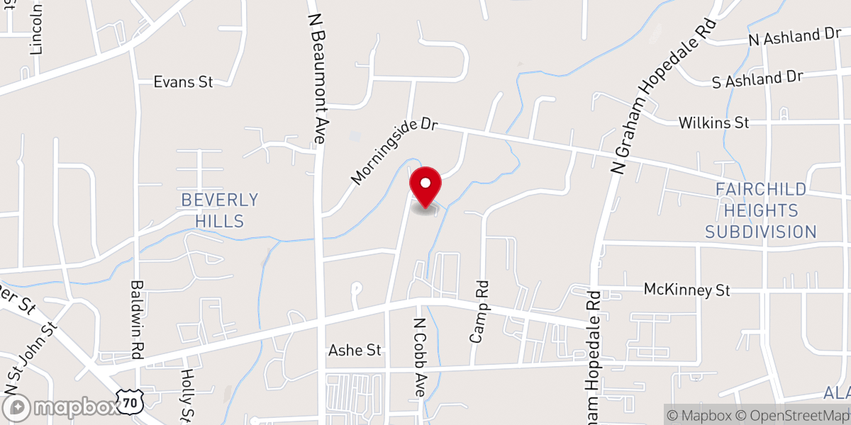 Map showing location of Northside Baptist Church