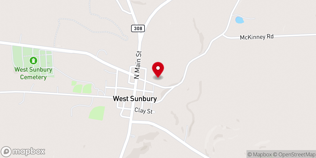 Map showing location of West Sunbury United Presbyterian Church