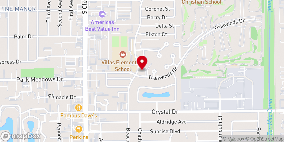 Map showing location of Villas Church