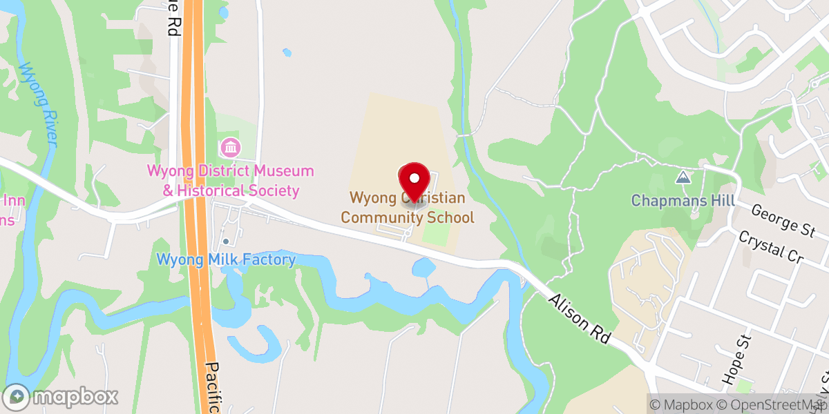 Map showing location of Wyong Baptist Church