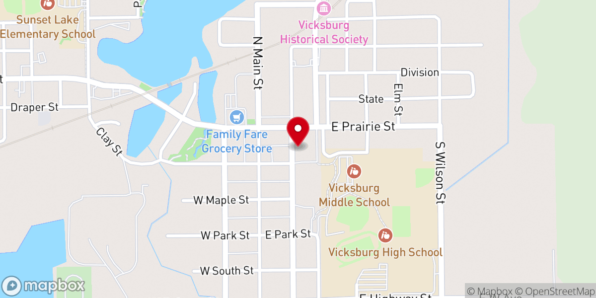Map showing location of Vicksburg Gathering of Ada Bible Church