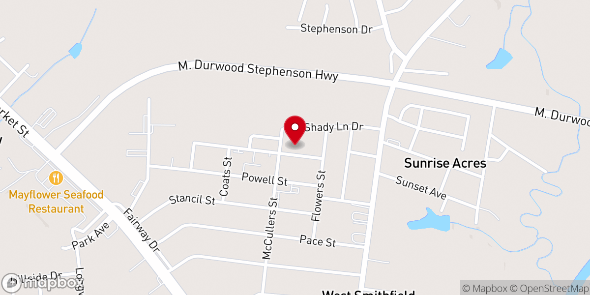 Map showing location of West Smithfield Church of God