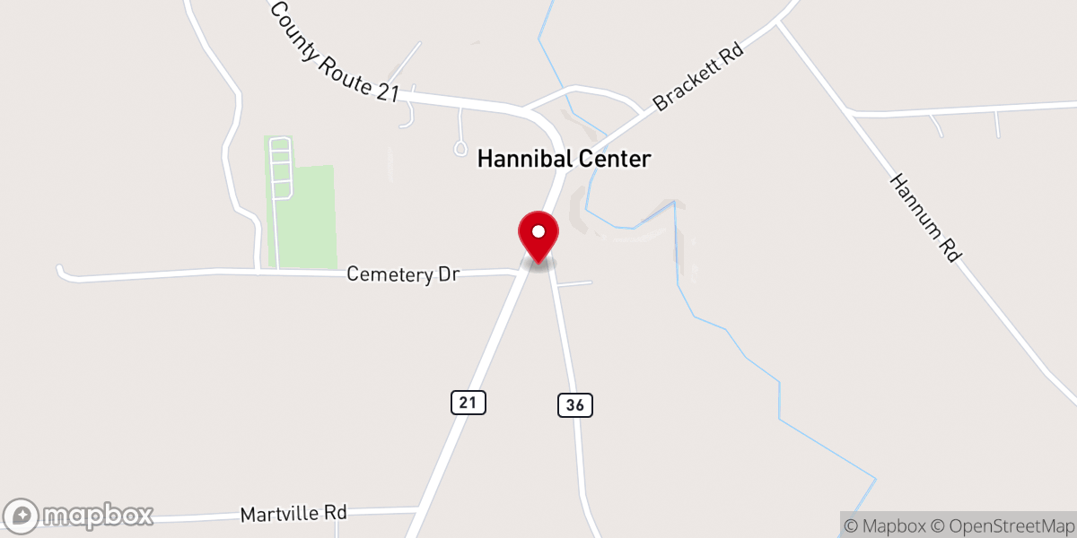 Map showing location of Hannibal Center Methodist Church