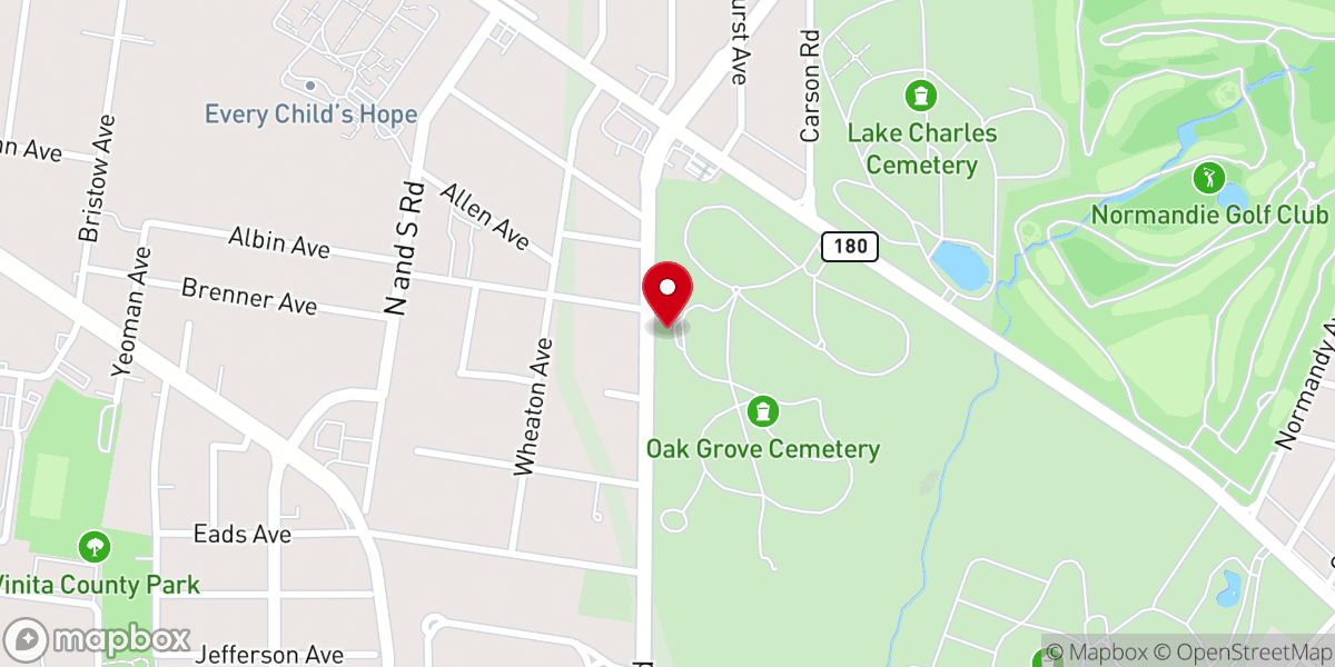 Map showing location of Oak Grove Memorial Mausoleum