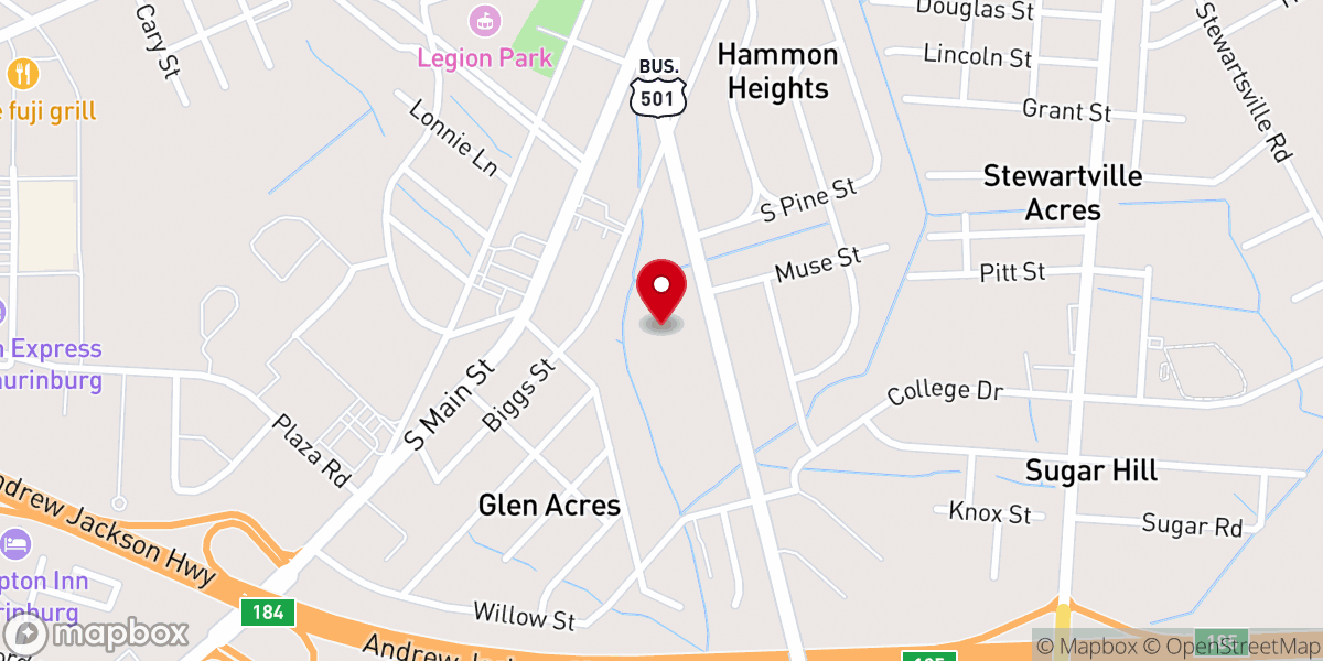 Map showing location of Greater Lighthouse Full Gospel Church of Laurinburg