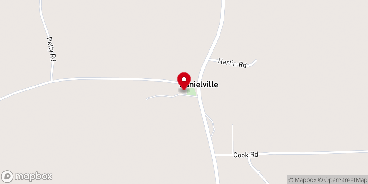 Map showing location of Danielville Baptist Church