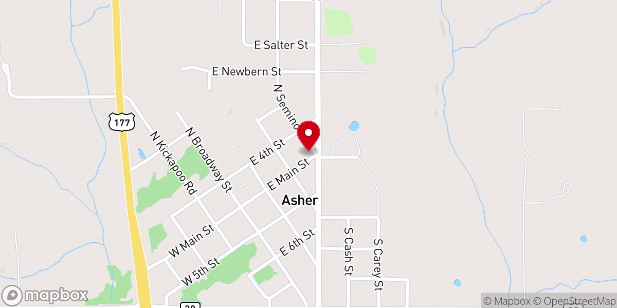 Map showing location of Asher Church of Christ