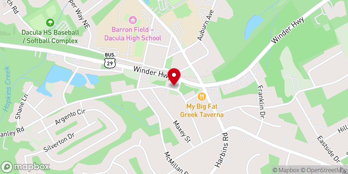 Map showing location of First Baptist Church of Dacula