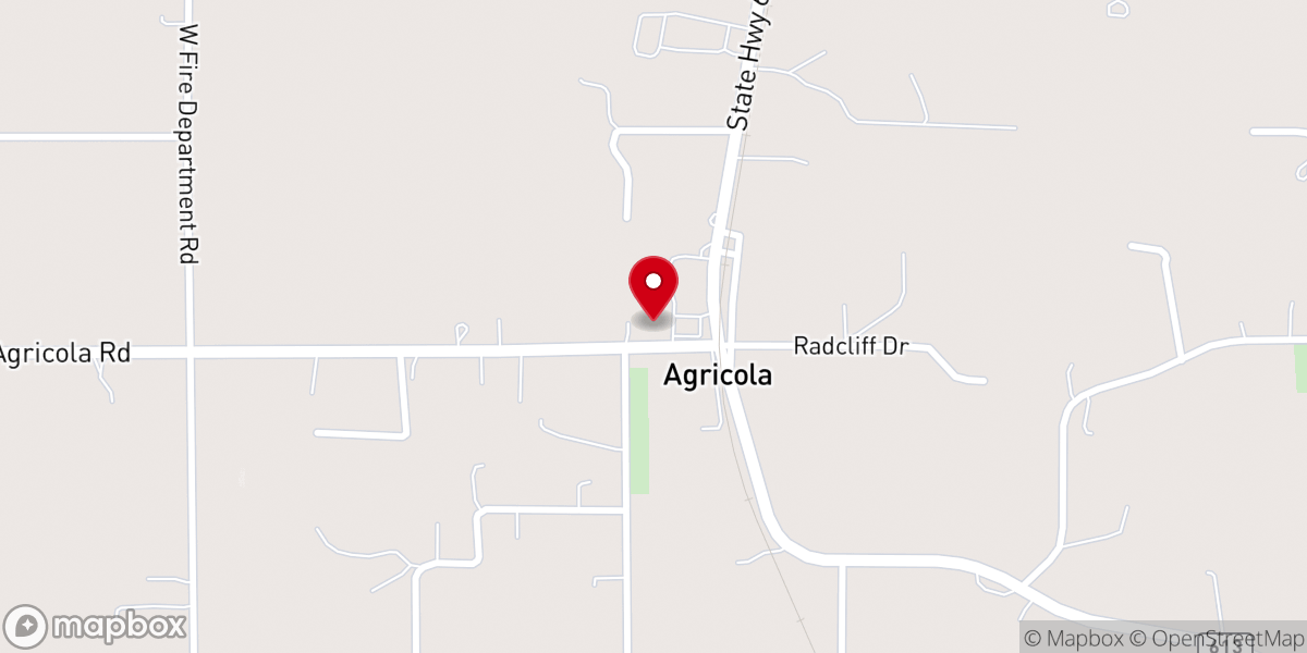 Map showing location of Agricola Baptist Church