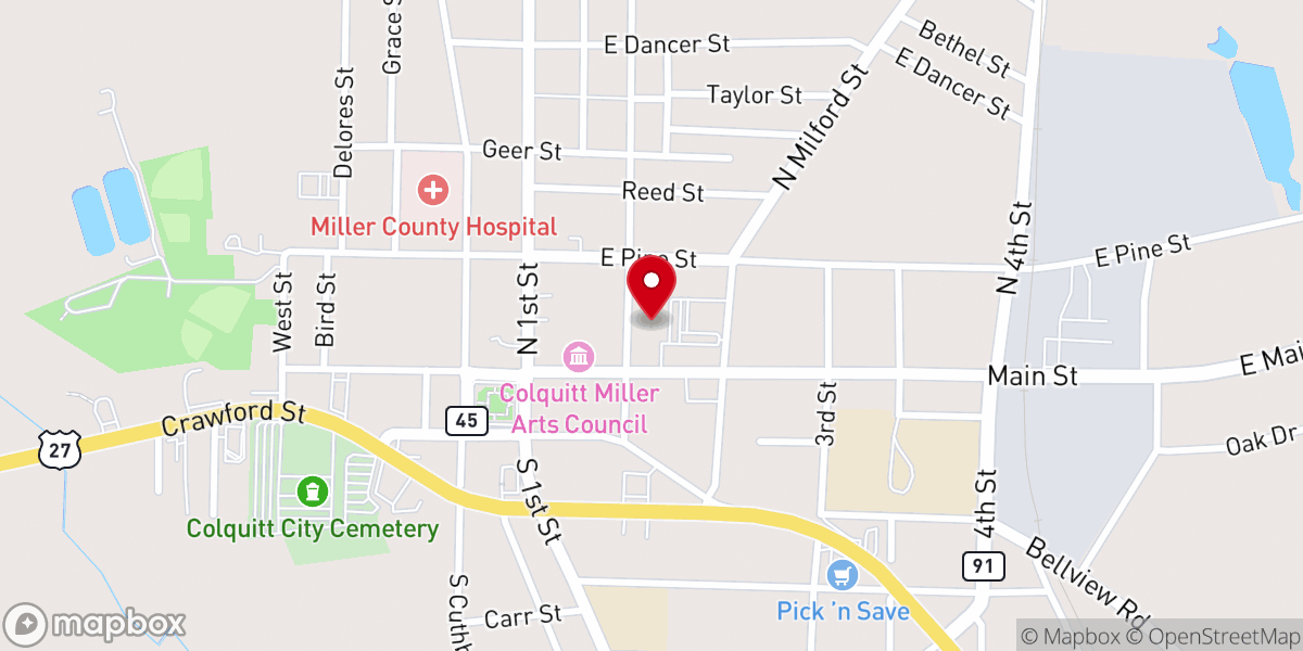 Map showing location of Agriculture Icon Mural, Colquitt, GA