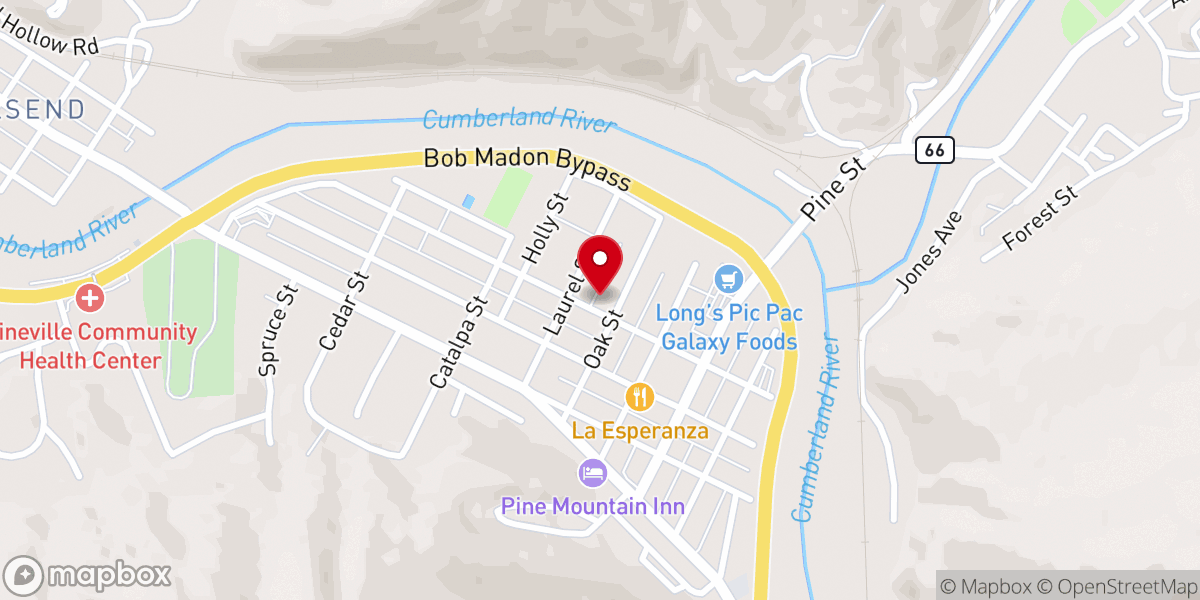 Map showing location of Pineville Community Church