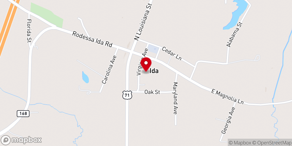 Map showing location of Ida Baptist Church