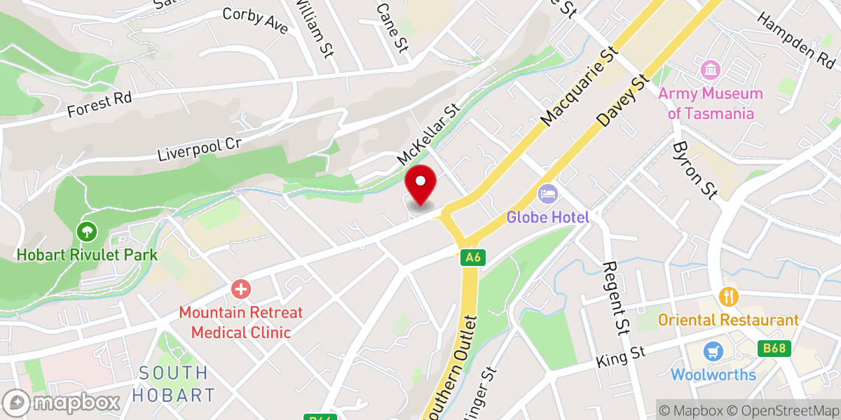 Map showing location of Anglican Parish of All Saints South Hobart