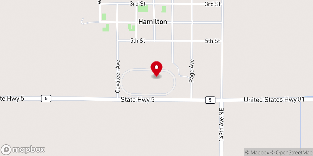 Map showing location of Pembina County Fairgrounds