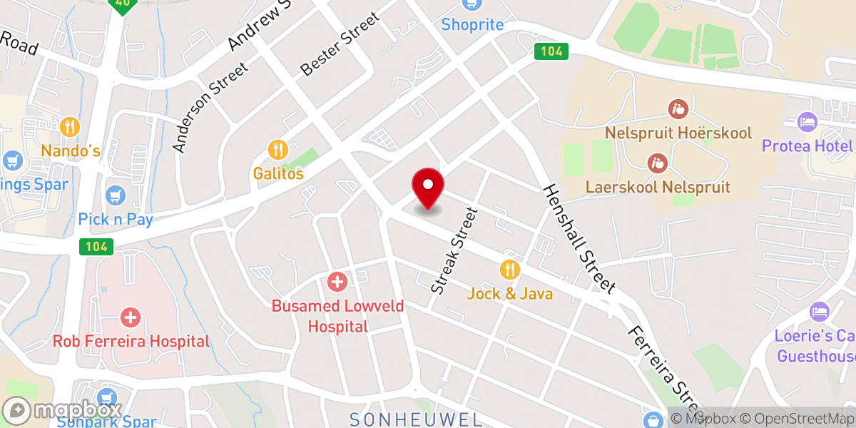 Map showing location of Nelspruit Baptist Church.