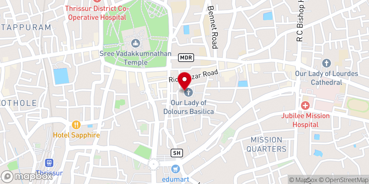 Map showing location of Our Lady of Dolours Shrine Basilica (Syro Malabar Catholic)
