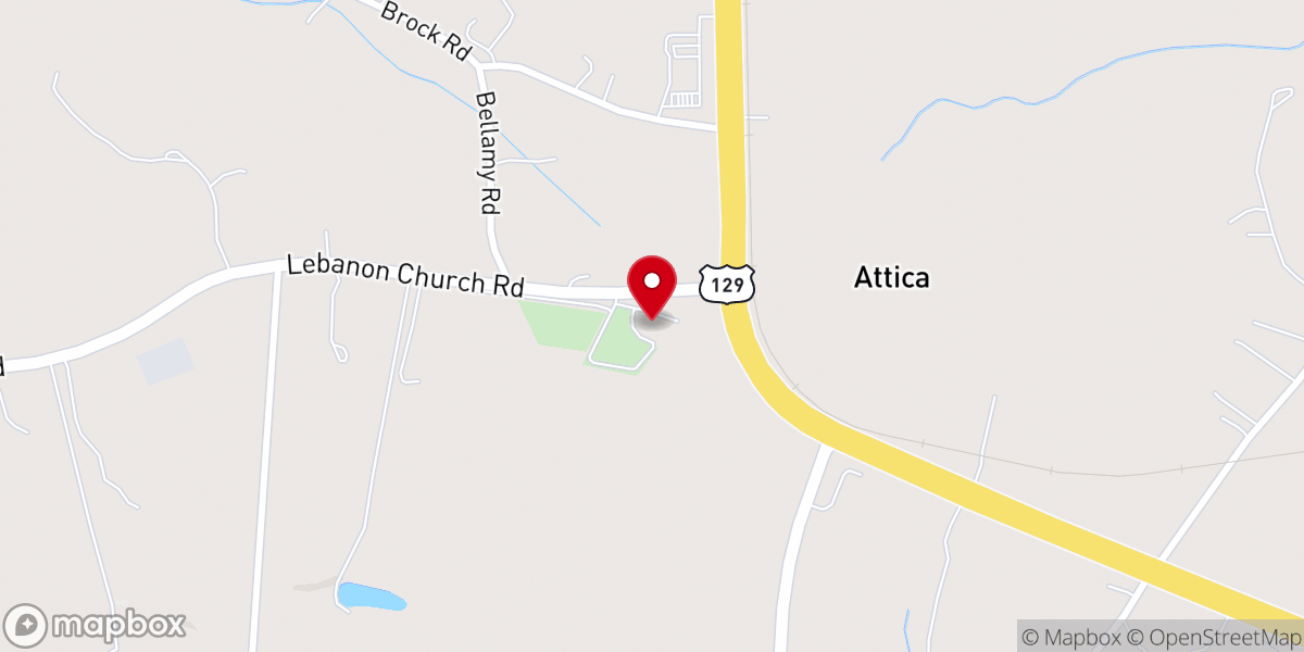Map showing location of Attica Baptist Church