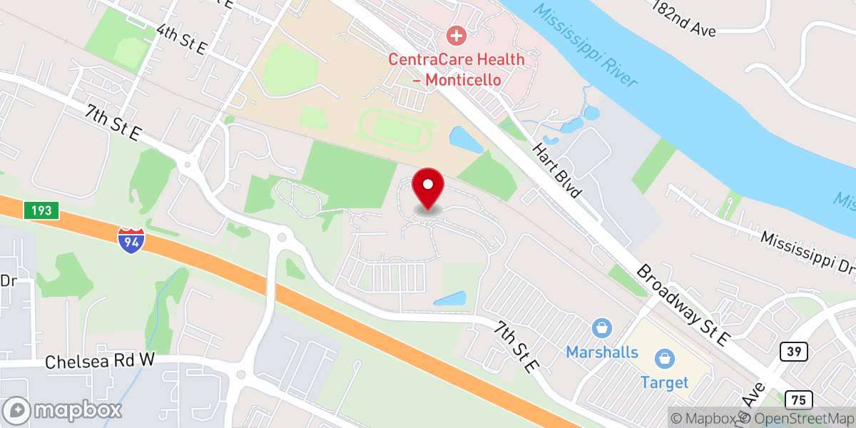 Map showing location of Ecumen St. Benedict's Community — Monticello