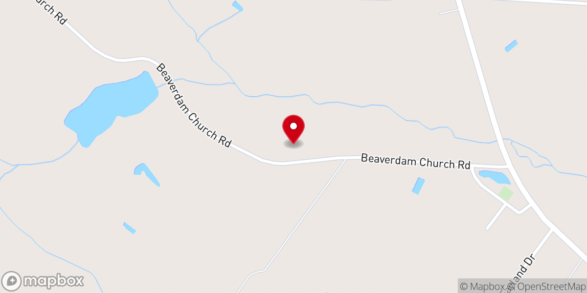 Map showing location of Beaver Dam Baptist Church
