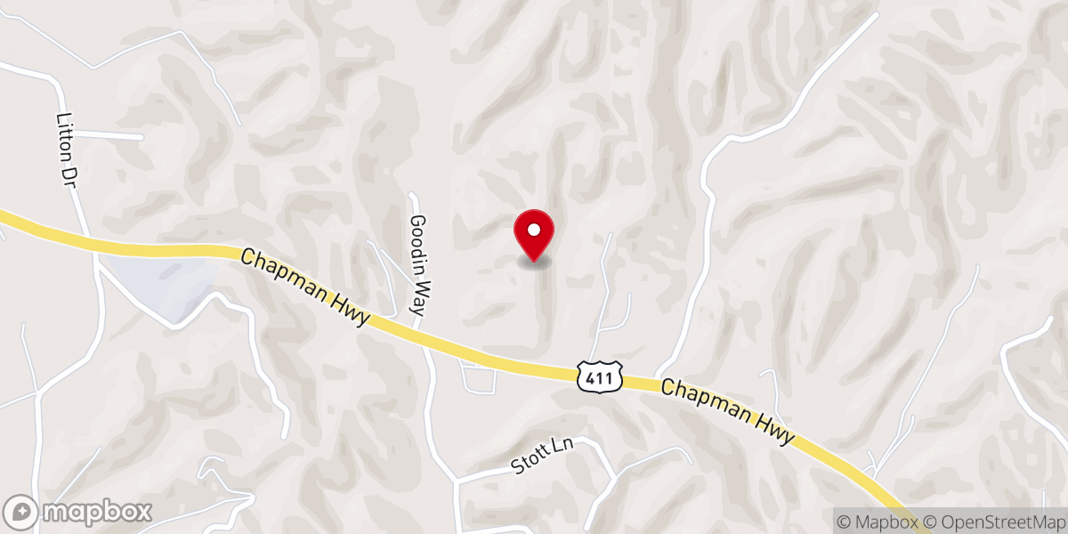 Map showing location of Smoky Mountain Paintball