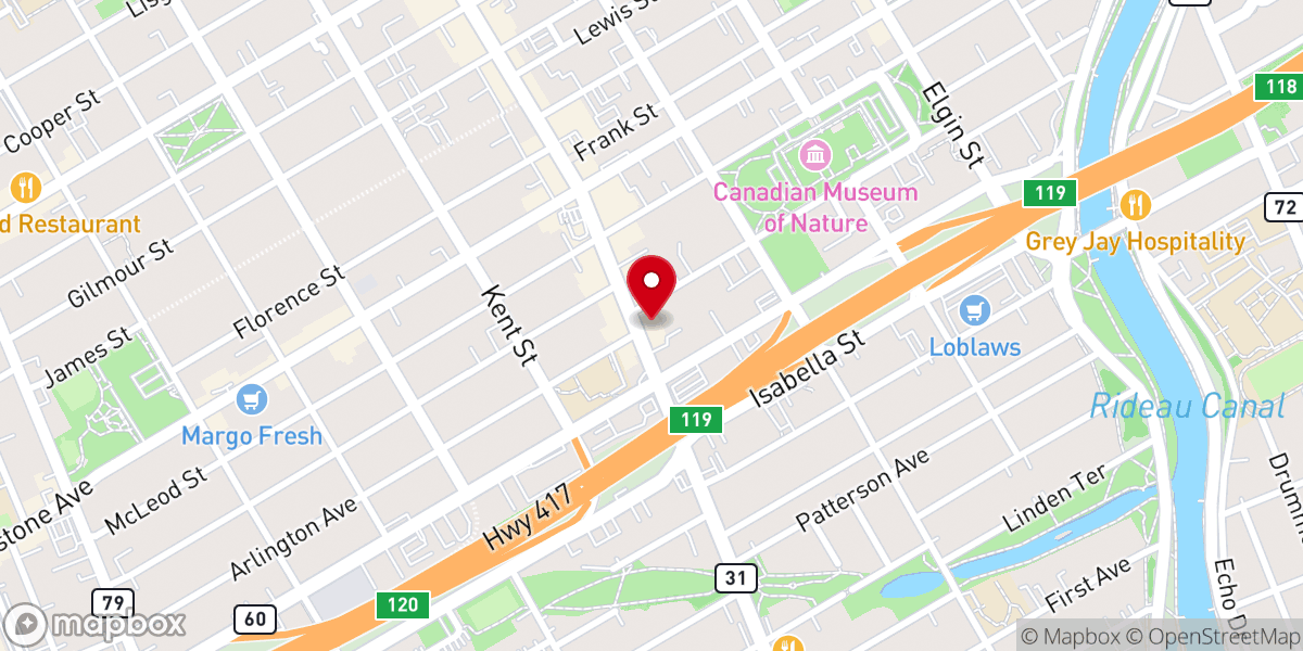 Map showing location of Centretown United Church