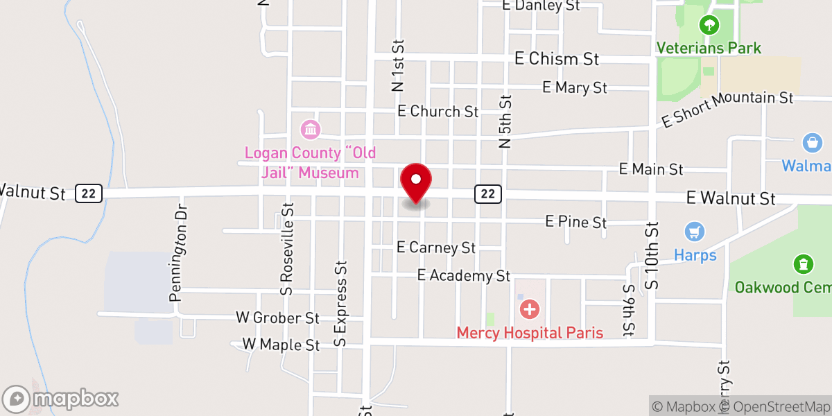 Map showing location of Paris First Christian Church - Food Distribution Center