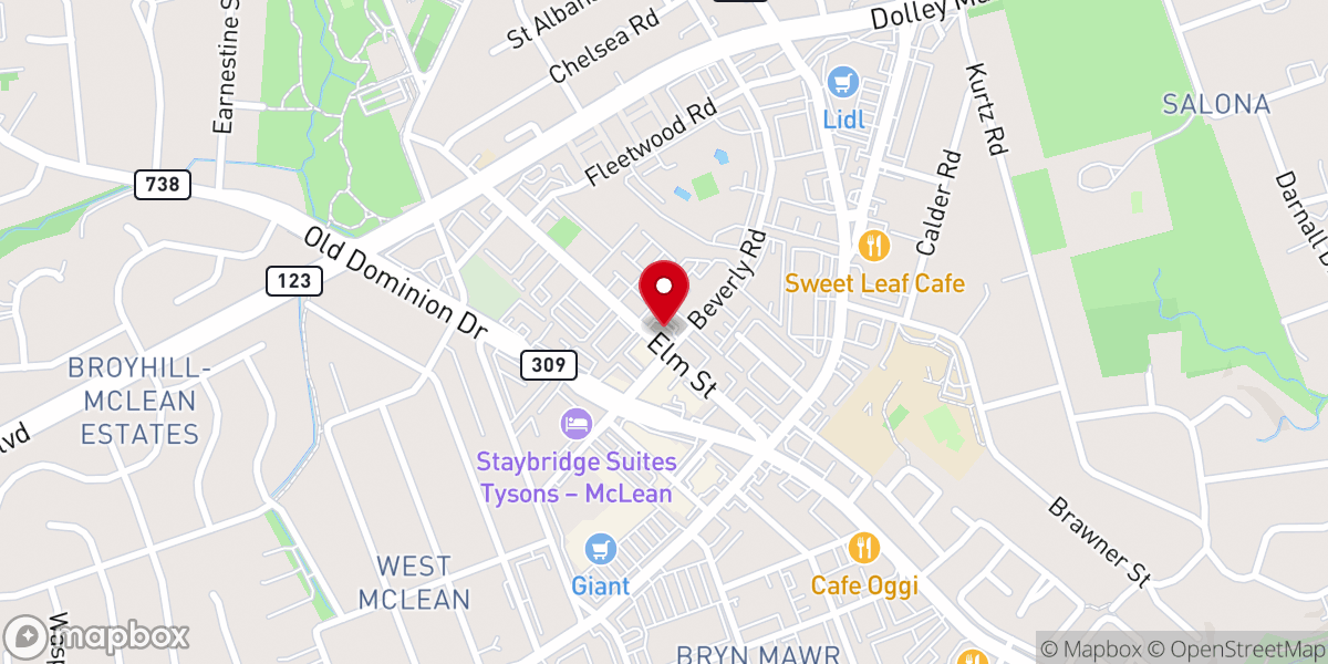 Map showing location of PuroClean of McLean and West Falls Church