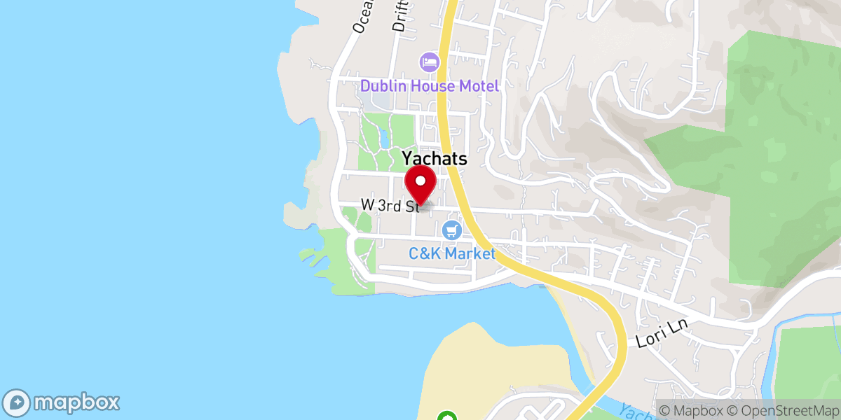 Map showing location of 3rd Street & Pontiac Street - Yachats Log Church