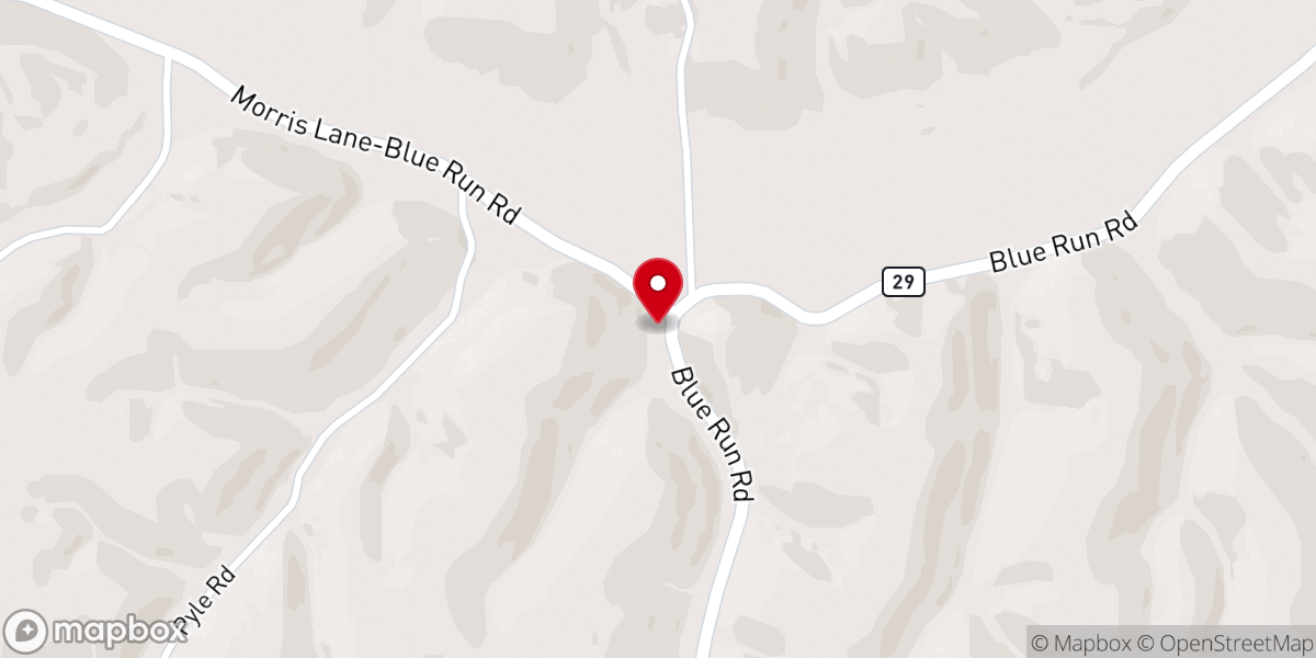 Map showing location of Blue Run Church