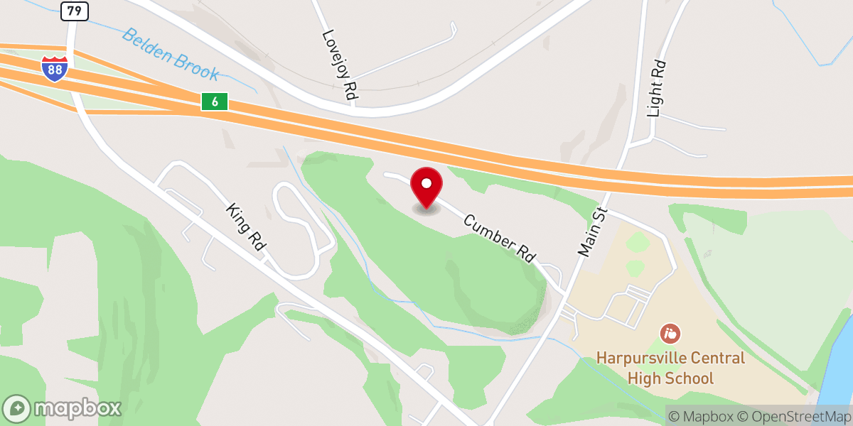 Map showing location of Harpursville Baptist Church
