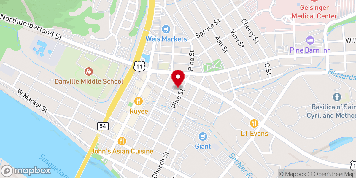 Map showing location of Pine Street Lutheran Church