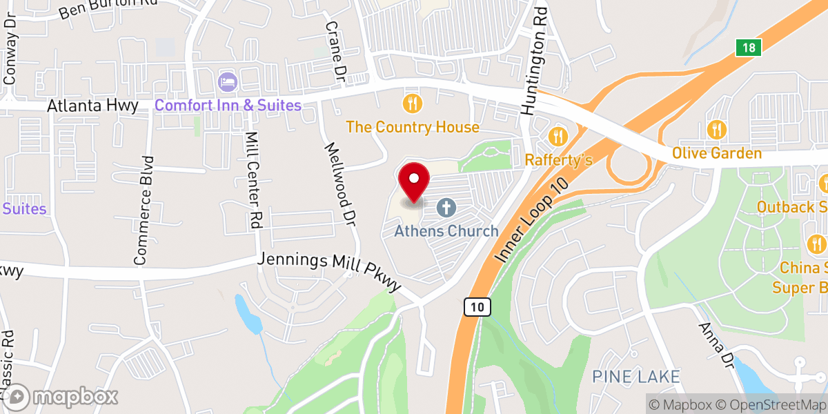 Map showing location of Athens Church - Atlanta Highway