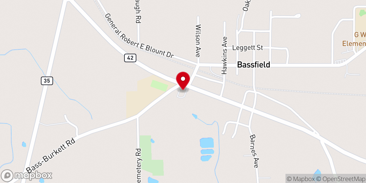 Map showing location of Bassfield Church