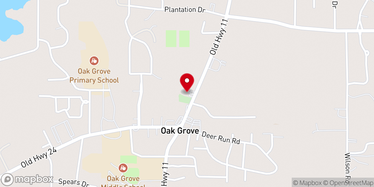 Map showing location of First Baptist Church-Oak Grove