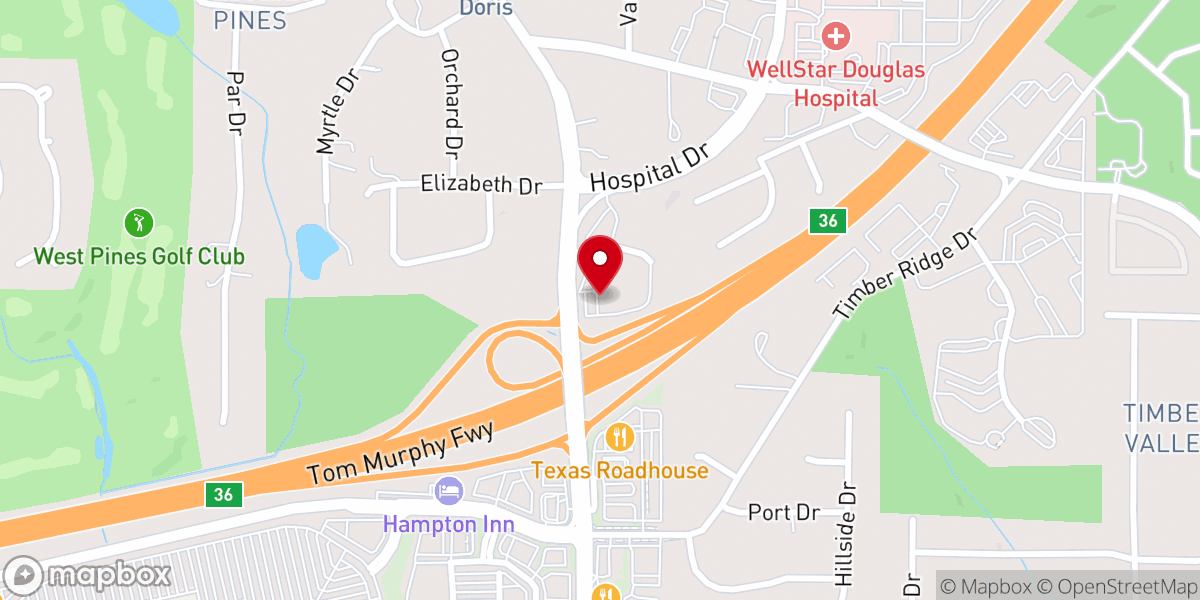 Map showing location of First Presbyterian Church of Douglasville