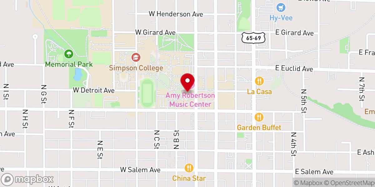Map showing location of Holy Grounds Coffee Shop - Simpson College