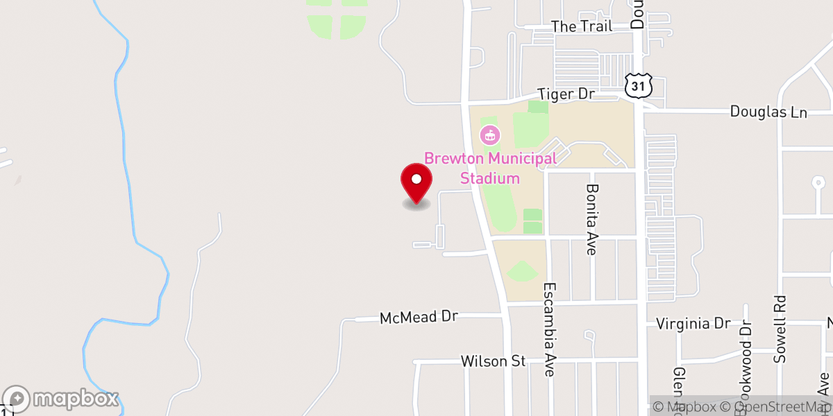 Map showing location of Brewton Area Fellowship of Christian Men
