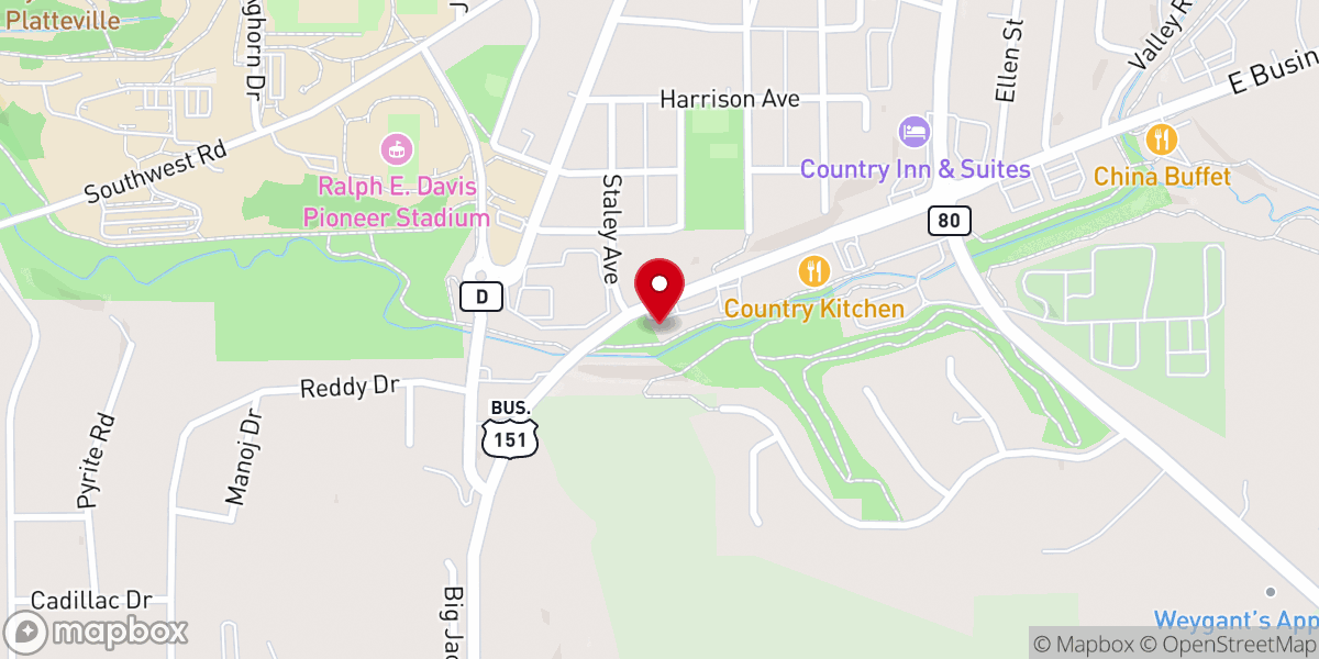 Map showing location of Platteville Regional Chamber