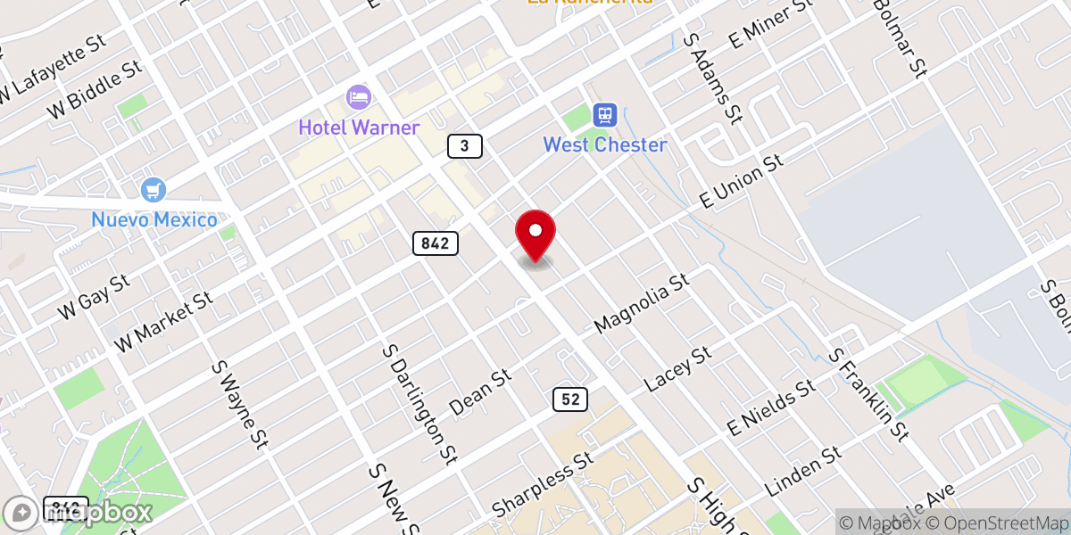 Map showing location of The Baptist Church of West Chester